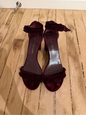 Stuart Weitzman Burgundy Velvet Ankle-Strap Heels